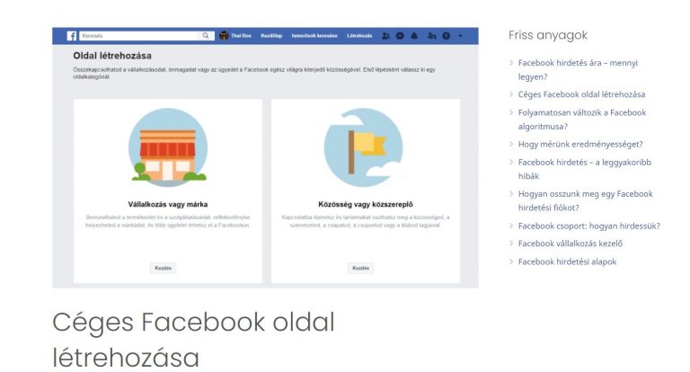 Céges Facebook oldal létrehozása